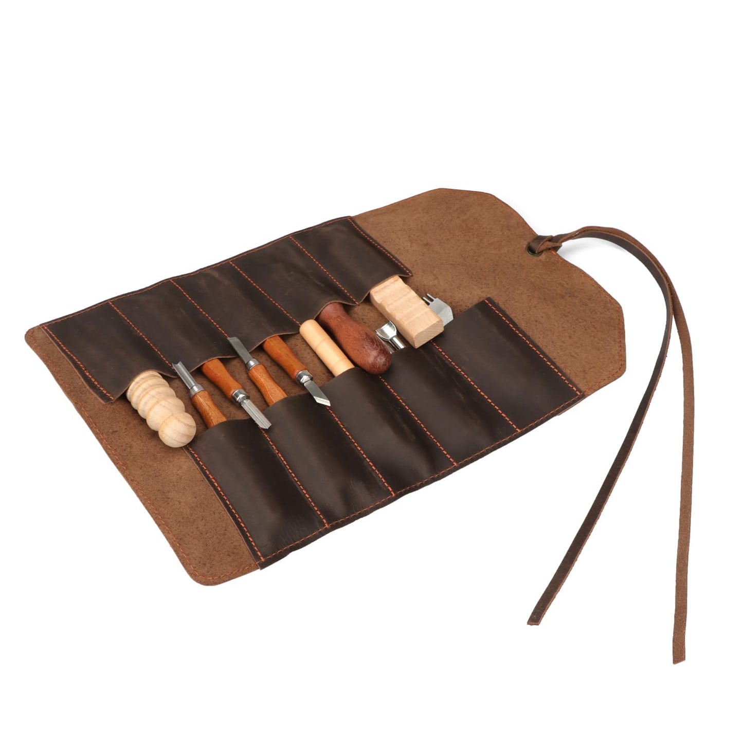 Tourbon Full Leather Knife Roll Carving Tool Organizer Craft Carrier Storage Bag Case with 10 Slots