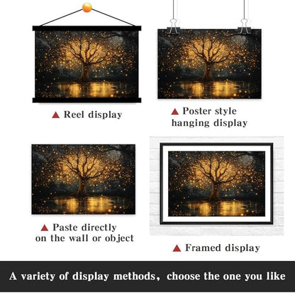 Yesad Tree of Life Canvas Wall Art, Spiritual Wall Art Fairy Lights Prints Landscape Painting Wall Décor for Living Room Bedroom Farmhouse Housewarming Gift (Unframed,12”x8”, Tree7)
