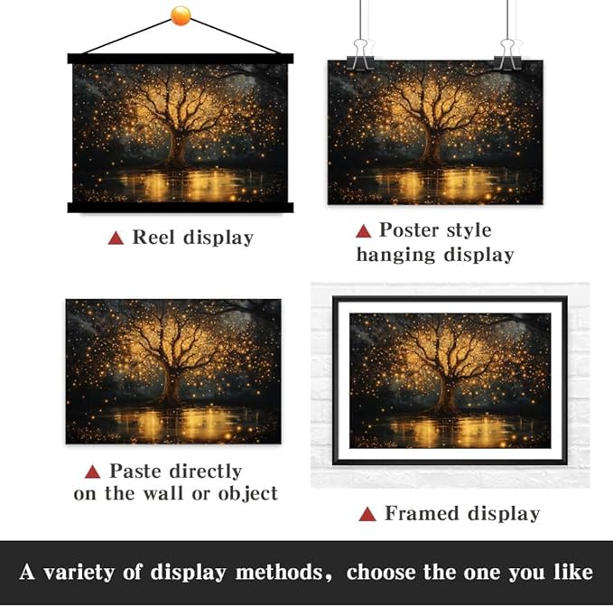 Yesad Tree of Life Canvas Wall Art, Spiritual Wall Art Fairy Lights Prints Landscape Painting Wall Décor for Living Room Bedroom Farmhouse Housewarming Gift (Unframed,30”x20”, Tree7)