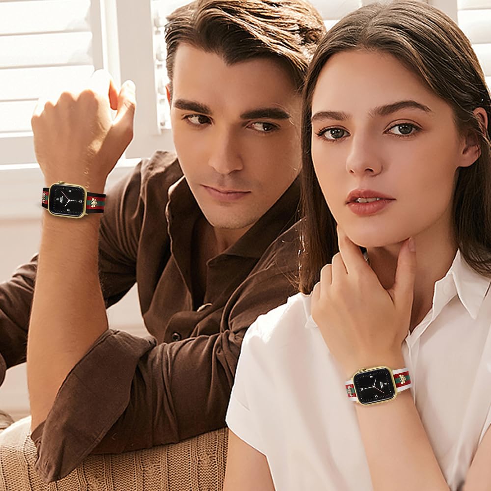 MOINSPIRE Designer Leather Bands with Charms Compatible with Apple Watch 38mm 40mm 41mm 42mm(S11/10) Women Men Genuine Leather Strap Elegant Wristbands for iWatch Series 11/10/9/8/7/6/5/3/2/1/SE/Ultra