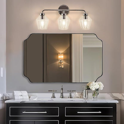 ANDY STAR Chrome Vanity Light, 3-Light Diamond-Shape Bathroom Light Fixture, Industrial Chrome Sconce, 25 Inch Modern Bath Light with Clear Glass for Bedroom/Living Room/Hallway