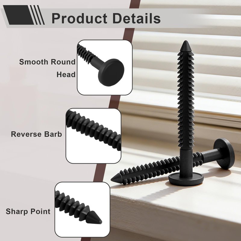 3 Inch Vinyl Shutter Fastener，Shutter Panel Pegs Plastic Shutter Screws Lok Pins Plastic Shutter Spike Anchors with Reverse Barb Design for Brick Wood Stucco Vinyl Siding (Black, 30 Pcs)