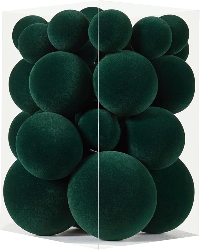 Velvet Christmas Ornaments Set 38Pcs Flocked Shatterproof Christmas Ornaments for Christmas Tree Decorations Xmas Decorative Hanging Christmas Ball Ornaments for Holiday Home Decor