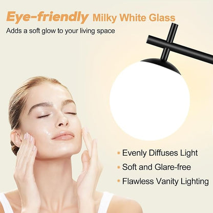 3-Light Bathroom Light Fixtures, Matte Black Vanity Lights for Bathroom with Milky White Glass Ball Shades, 18.9 inch Bathroom Lighting Fixtures Over Mirror, Wall Sconce for Bedroom (Exclude G9 Bulb)