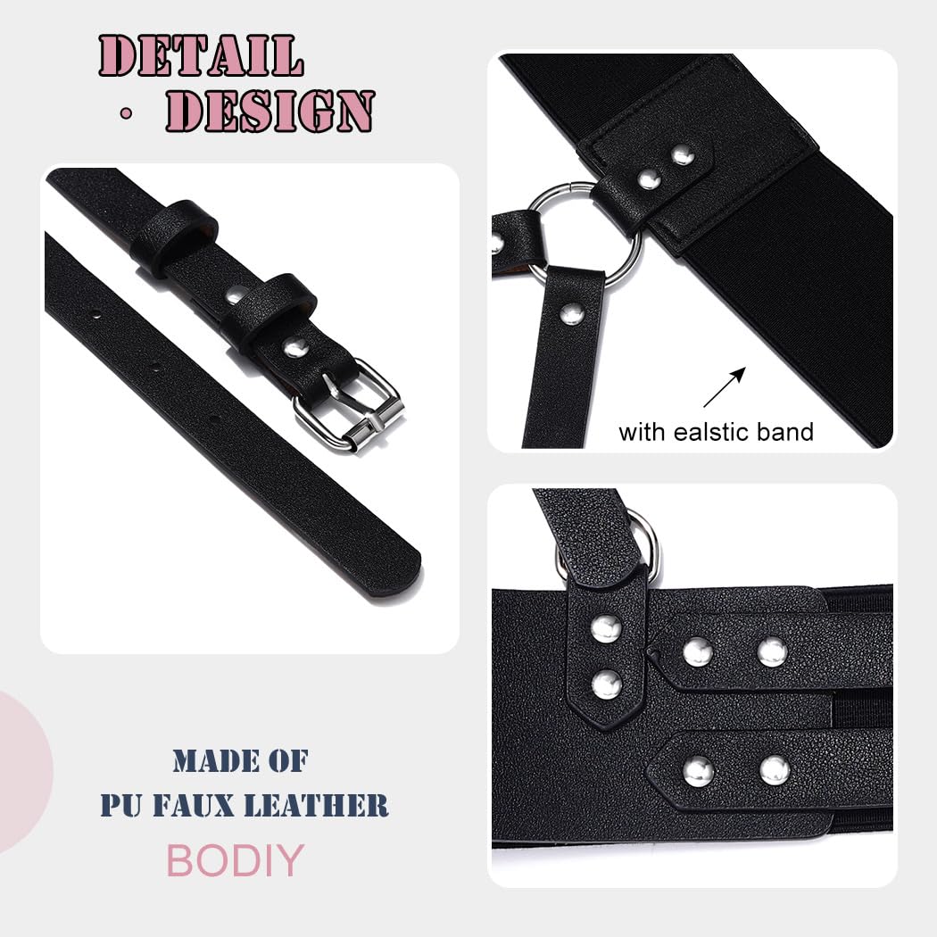 BODIY Plus Size Leather Harness Belt Wide Waist Belt PU Black Harness Punk Belts Halloween Rave Accessory for Women