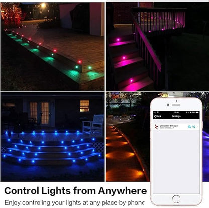 LED Deck Lights Kit, 20pcs Φ1.22 WiFi Wireless Smart Phone Control Low Voltage Recessed RGB Deck Stair Lights Waterproof Outdoor Step Yard Path Landscape Decor, Fit for Alexa, Google Home