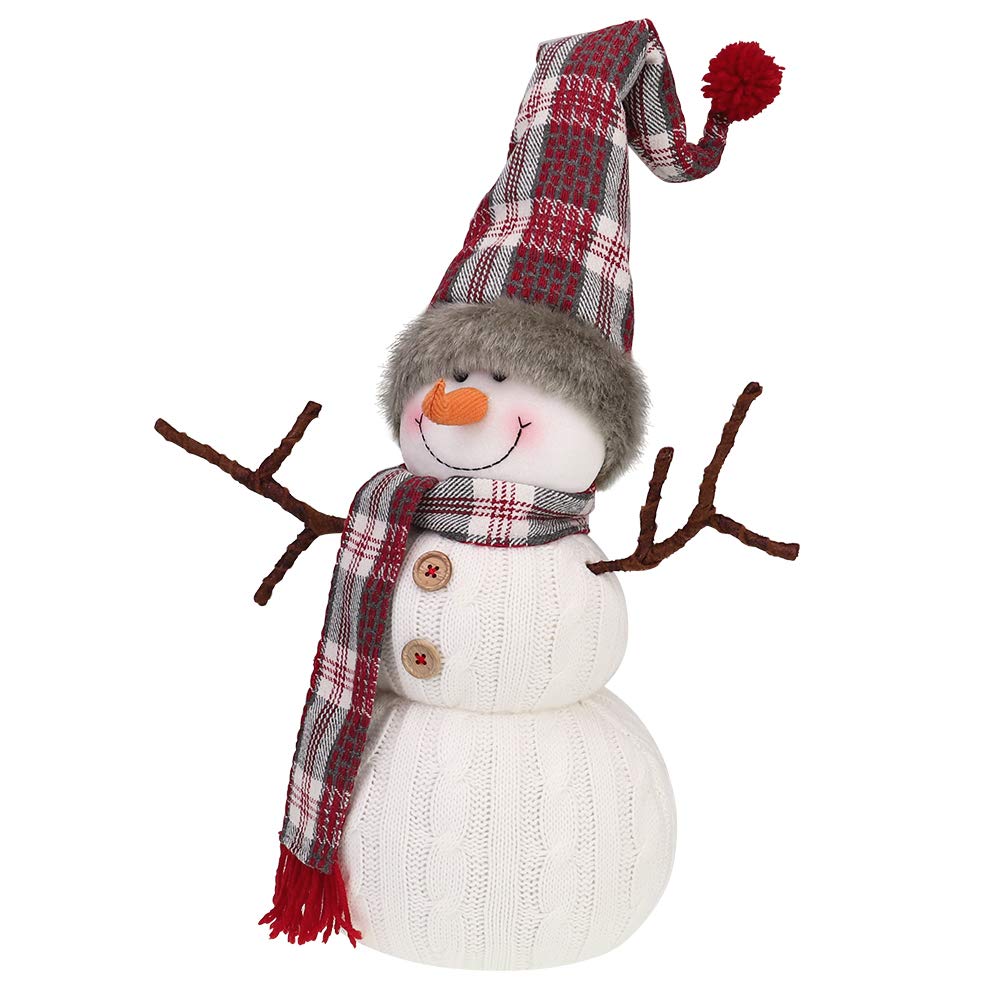 WORLDECO Christmas Cute Snowman Indoor Decorations Handmade Gift, Animated Xmas Snowman Plush Bedroom Home Ornament,Holiday Party Presents, White 20 inch