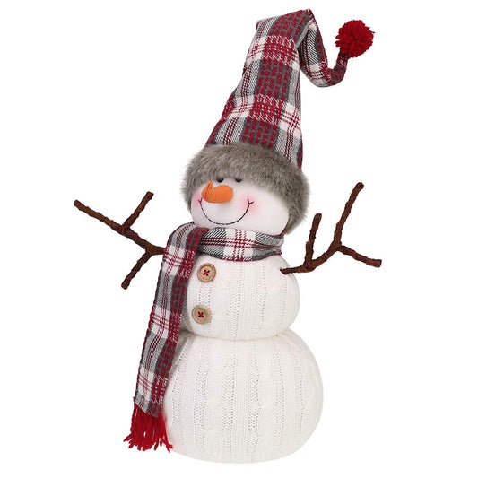 WORLDECO Christmas Cute Snowman Indoor Decorations Handmade Gift, Animated Xmas Snowman Plush Bedroom Home Ornament,Holiday Party Presents, White 20 inch