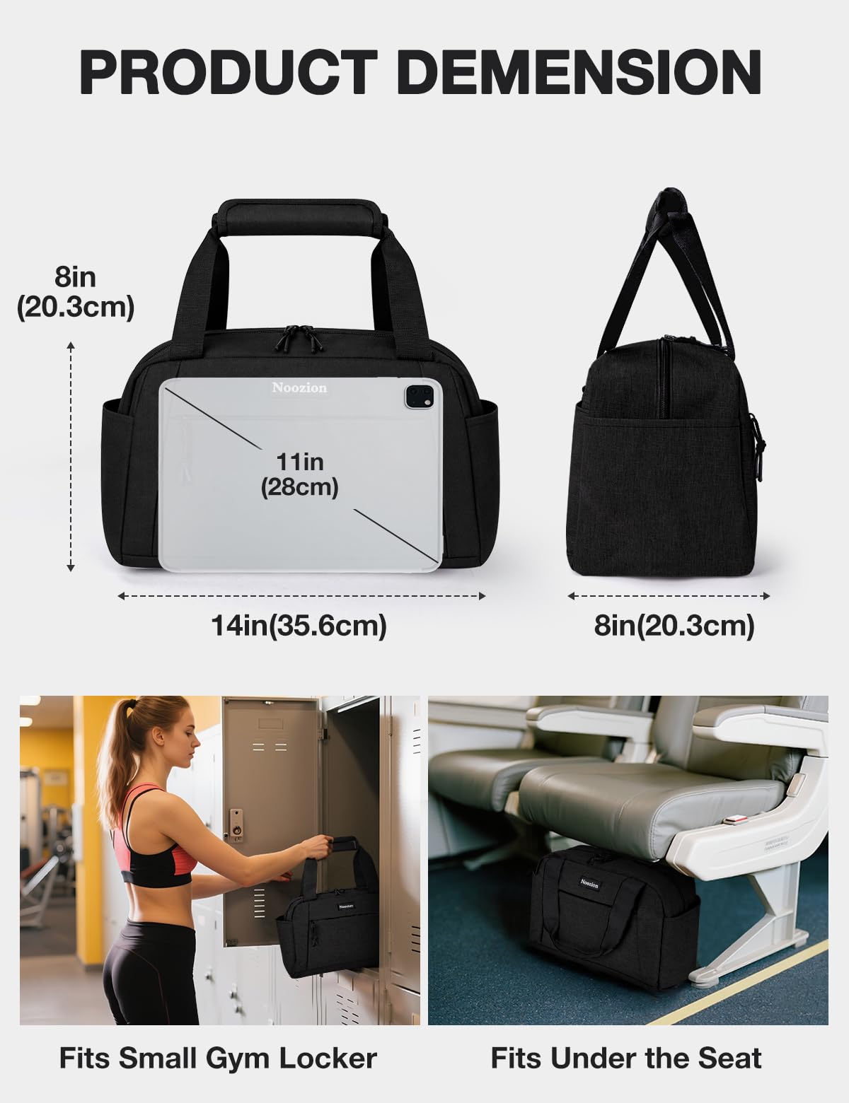 Noozion 14 inch Small Gym Bag for Women & Men, Lightweight Carry On Mini Duffle Bag with Multiple Pockets, Sports Bag for Travel and Workout.