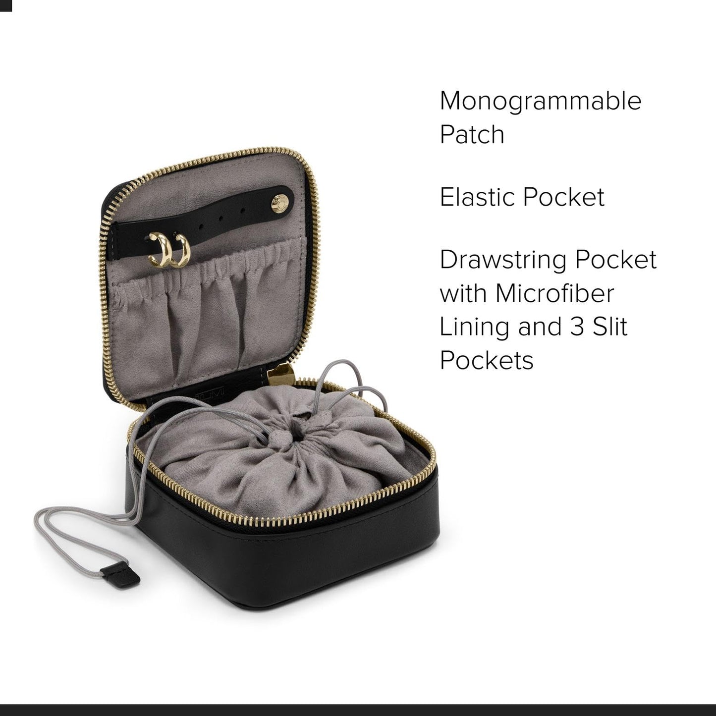 TUMI - Belden Jewelry Case - Women's Premium Leather Travel Accessories Organizer - For Earrings, Rings, Bracelets - Black with Light Gold Hardware