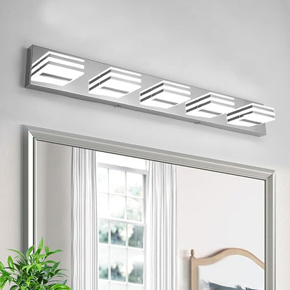 LED Vanity Lighting 30W Lights for Mirror 5 Light Bath Wall Lamps 34 Inch Bathroom Sink Lights over Vanity Modern Long Bath Lights Bars Chrome Wall Sconces Light for Bathroom Restroom 6000K
