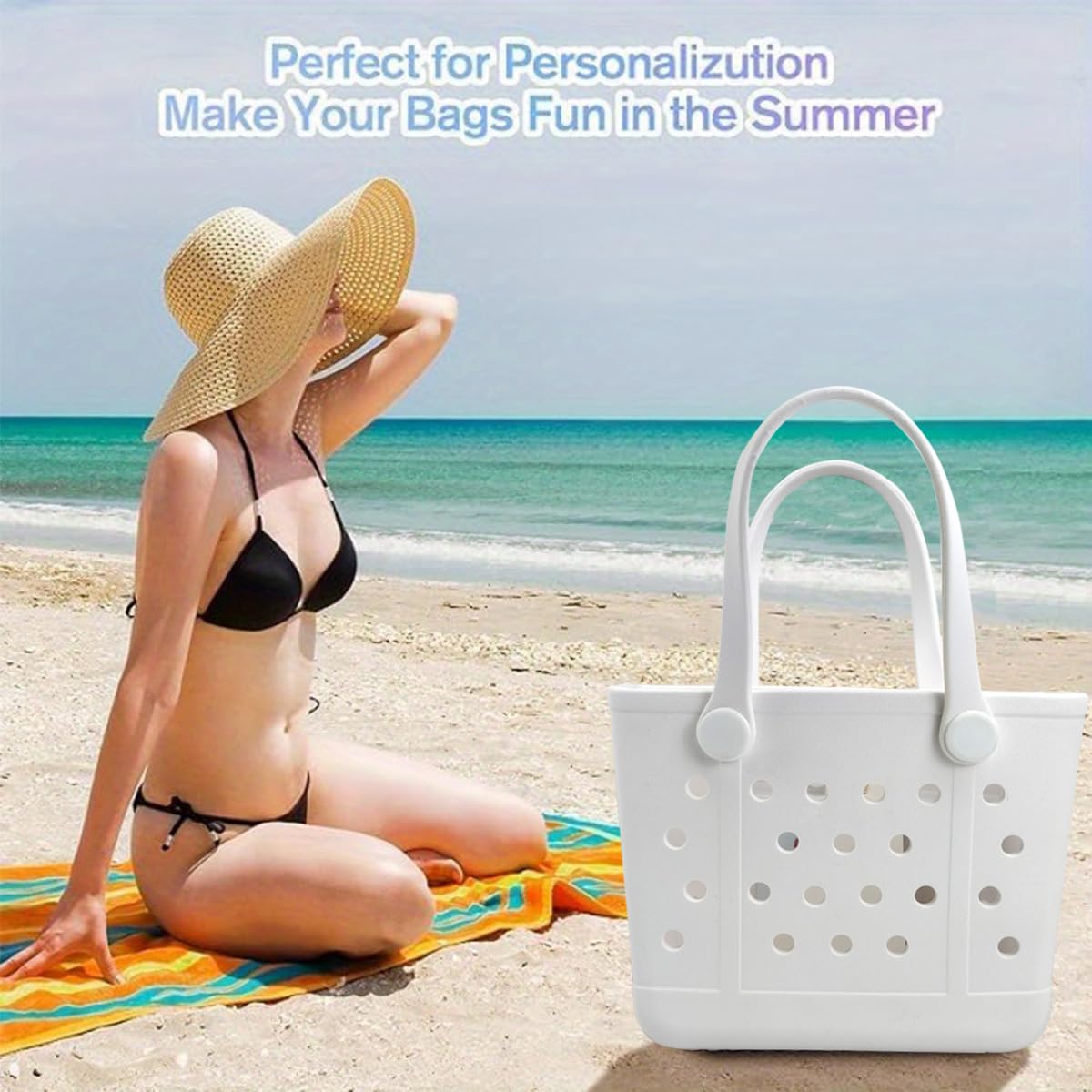 UeKeKicg Small Beach Tote Bag, Rubber Beach Bag, Waterproof Washable Durable Open Travel Totes for the Beach Pool Sports (Grey)