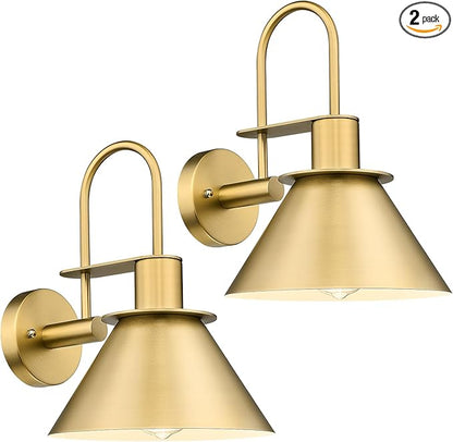 Wall Sconces for Bathroom Set of 2, HWH Wall Mount Lighting with Metal Shade, Gooseneck Gold Wall Lights for Living Room Mirror Kitchen, Gold Finish, 5HZG56BL-2 BG
