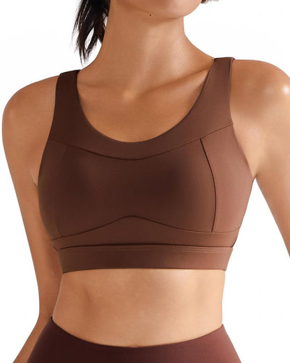 RUNNING GIRL High Impact Sports Bras for Women,Racerback Running Bra Workout Crop Tank Tops Longline Sports Bra Push up(WX2667 Espresso M)