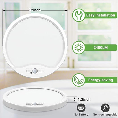 zemty 12inch 24W Motion Sensor Ceiling Light Wired, 3 Sensing Modes Motion Activated Closet Lights White, 3000K/4000K/6500K Waterproof LED Ceiling Lamp for Pantry Closet Shower Hallway-1Pack
