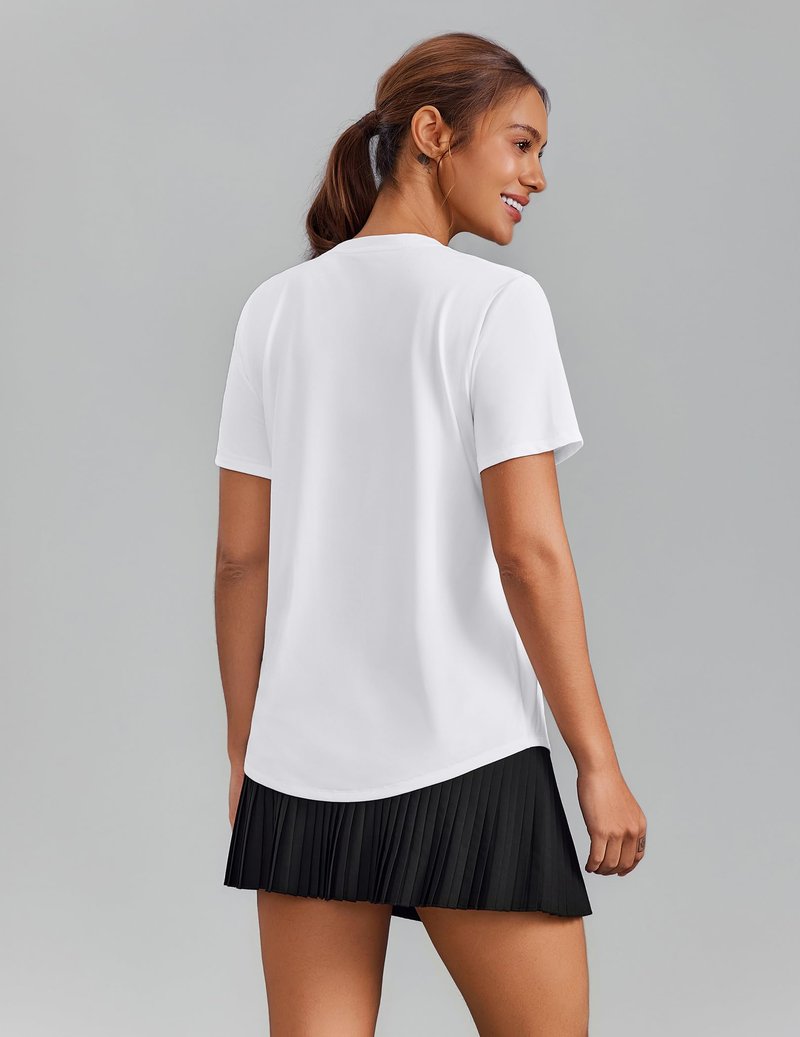 PINSPARK Womens Workout Tops V Neck Short Sleeve Gym Shirts Moisture Wicking Quick Dry Breathable Soft Athletic Running Tees,White Small