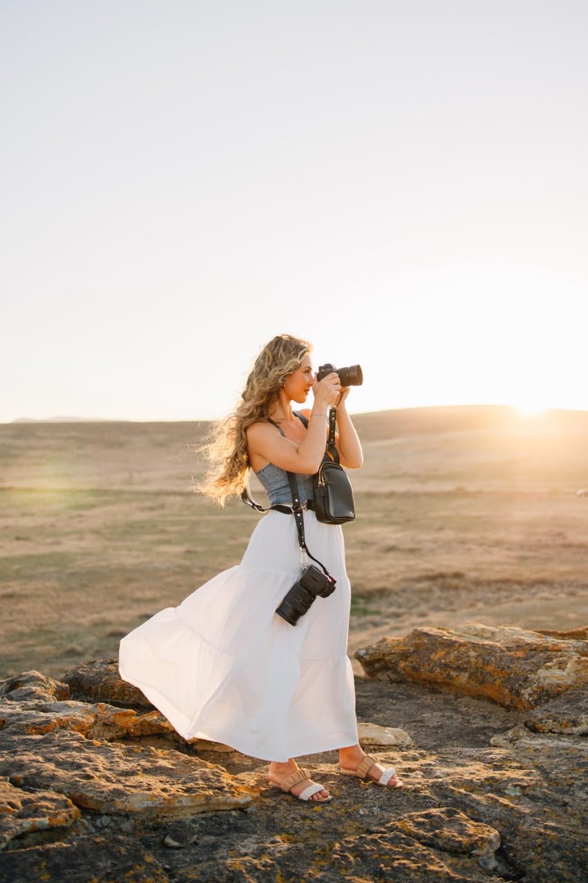 rr ruby+rae The Duo Camera Harness & Crossbody Bag – Double Camera Harness with Removable Crossbody Bag, Vegan Leather, Protective Suede Interior, Black