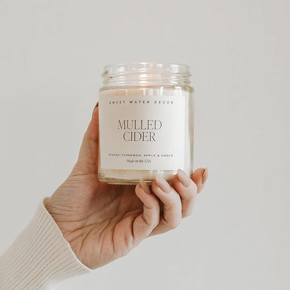 Sweet Water Decor Mulled Cider Candle - Fall Scented with Cinnamon, Icing and Cinnamon Buttery Pastry for Home - Fall Soy Candle with 40 Hours Burn Time - 9Oz Gold Lid Clear Jar Mulled Cider Scents