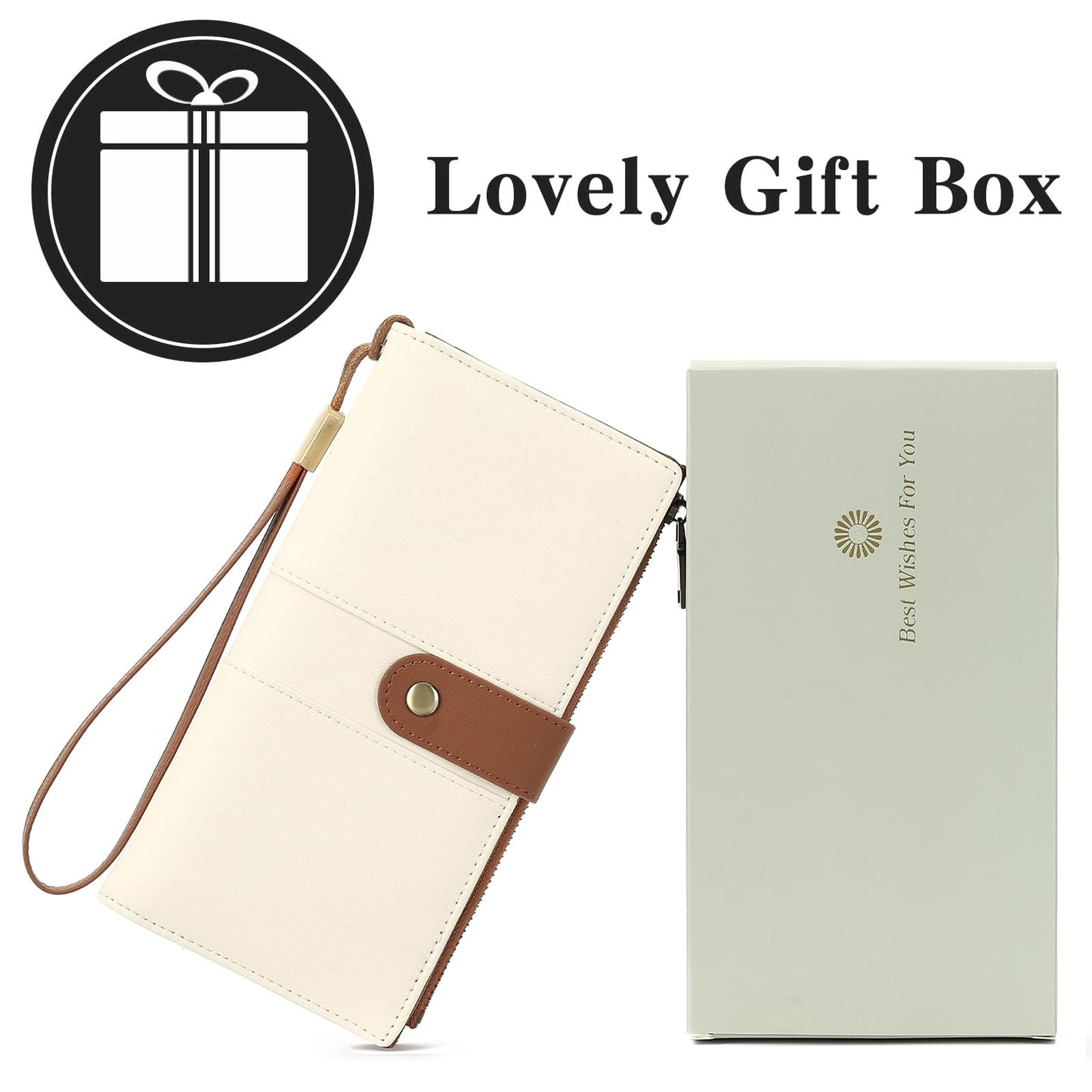 GAEKEAO Wallets for Women Leather RFID Blocking Large Capacity Card Case Ladies Wristlet Clutch Wallets Zipper Pocket with 4 ID Windows 21 Card Slots