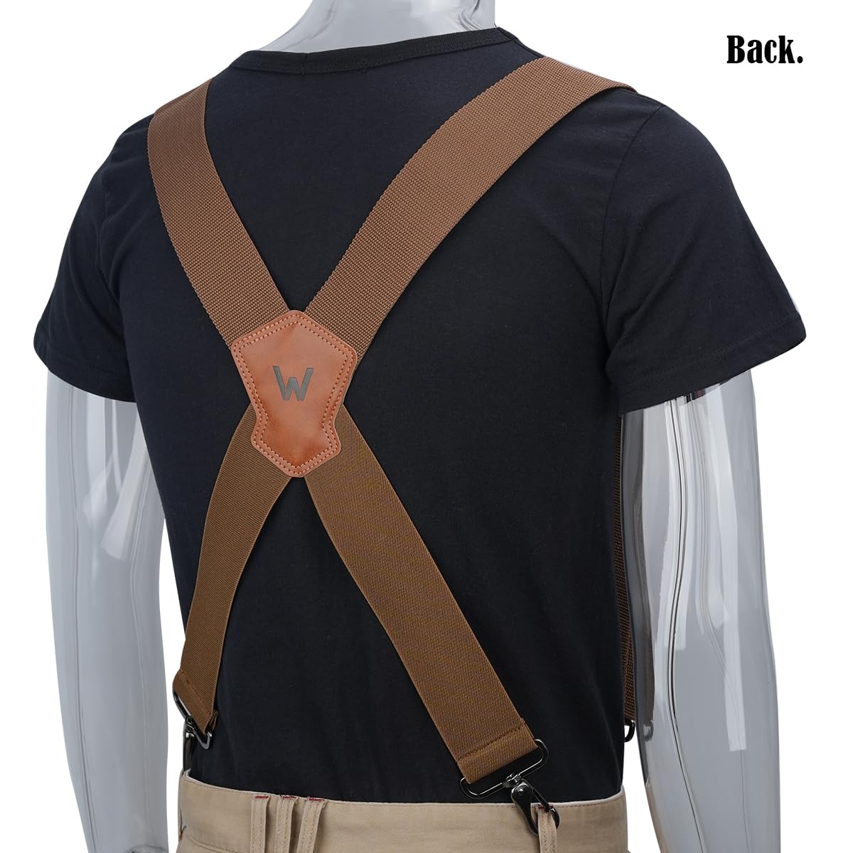 WELKINLAND Khaki 2Inch-Wide Suspenders, Heavy-Duty Work Suspenders Men, Big And Tall Suspenders Men for Pants, Mens Suspender Hooks Belt Loop For Jeans