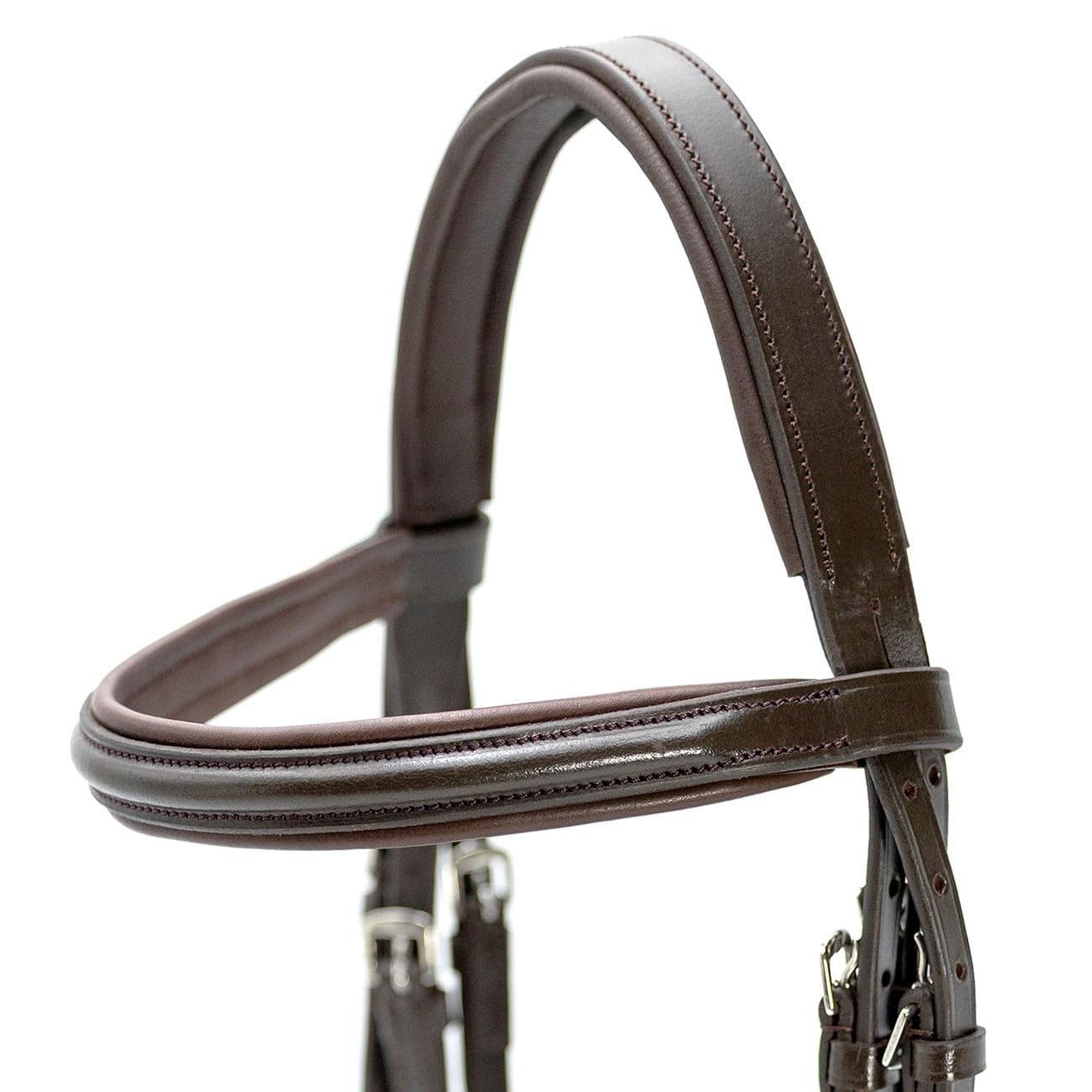 Jeffers Uniquely English Devon Leather Snaffle Bridle with Reins for Horses, Oversize - Padded Monocrown, Raised Browband, Cavesson Noseband, Hook Stud Ends, English Horse Tack for Riding or Jumping