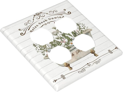Decorative Light Switch Cover Plate Rustic Farmhouse Wooden Board Botanical Flower 2 Gang Socket Covers Double Duplex Wallplates Switch Plates and Outlet Covers for Bathroom Home Decor
