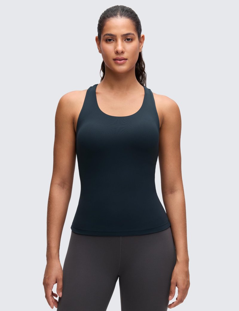 CRZ YOGA Butterluxe Workout Racerback Tank Tops for Women - Padded Athletic Spandex Yoga Shirts with Built in Bra True Navy X-Small
