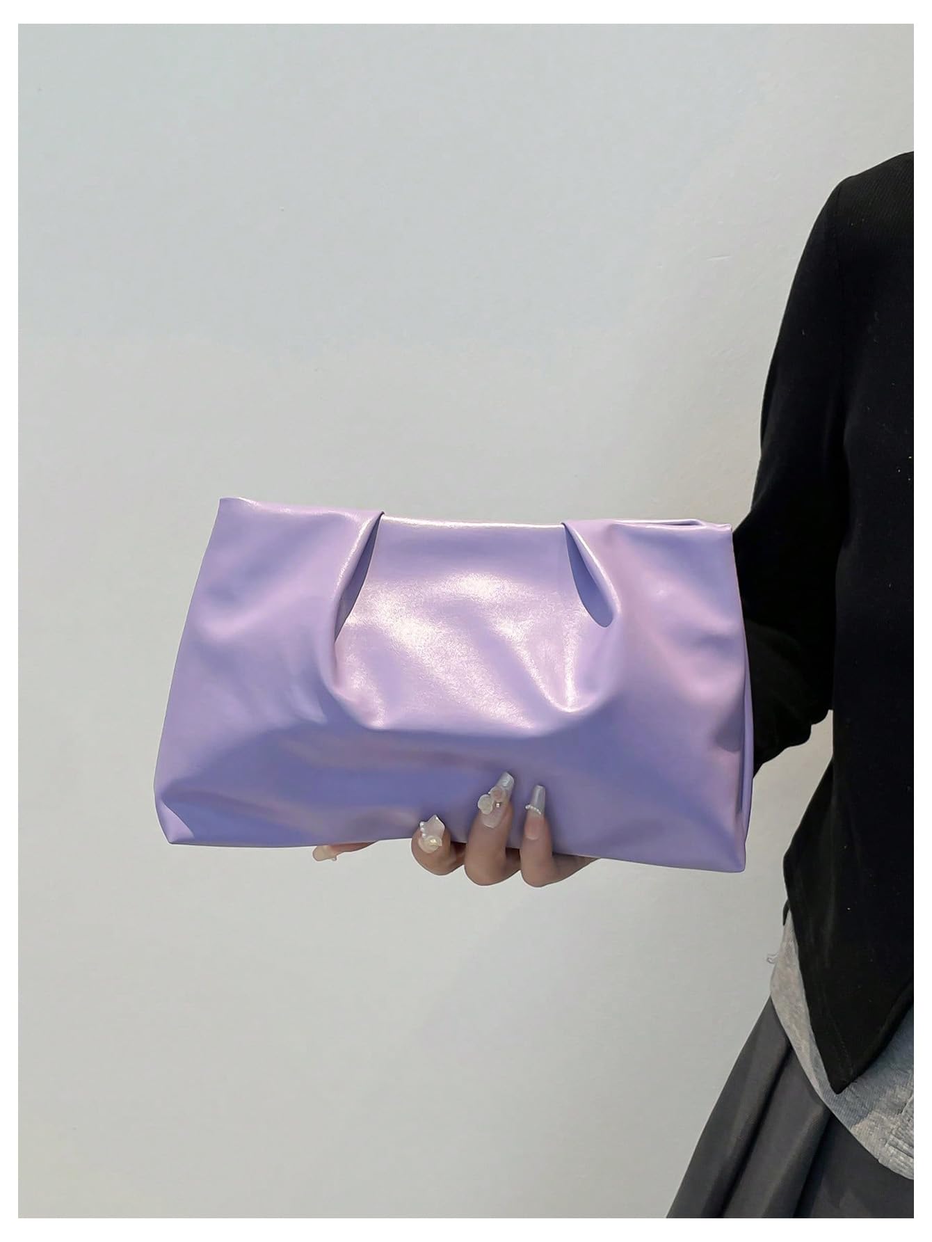 OYOANGLE Women's PU Leather Clutch Purses Small Zipper Ruched Minimalist Handbag Purple One Size