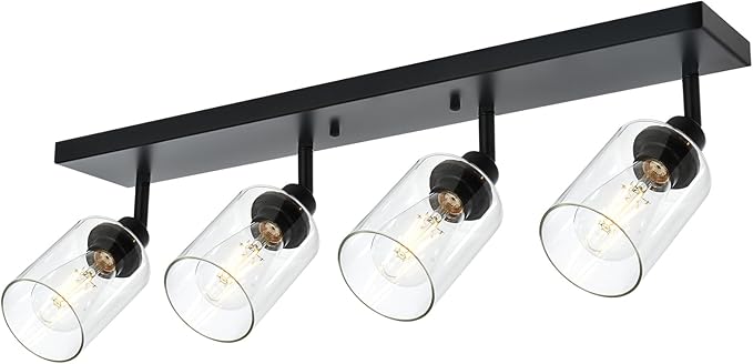 4 Light VINLUZ Vanity Wall Light with Clear Glass Shade Indoor Bathroom Fixture Multi-Directional Rotating Metal Ceiling Spotlight Fixture with Adjustable Track Heads