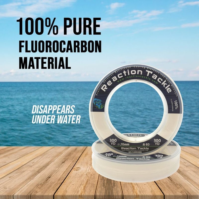 Reaction Tackle 100% Pure Fluorocarbon Fishing Line - High Strength, Abrasion-Resistant | Saltwater & Freshwater Leader