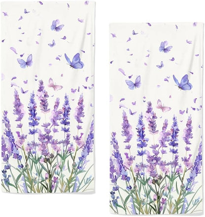 Lavender Hand Towels Set of 2 Lightweight Breathable Purple Floral Bath Towels