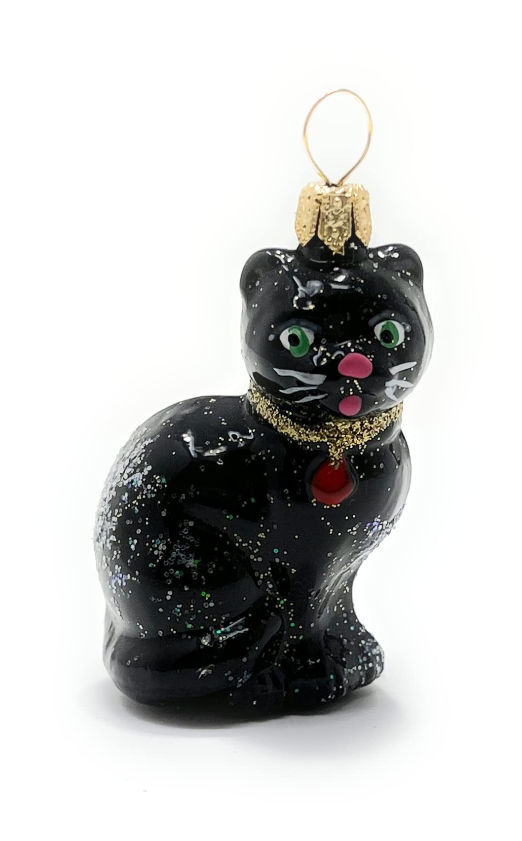 Polish Gallery Miniature Christmas Ornaments for Mini Tree Black Cat Handcrafted Mouth Blown Glass Mini Glass Christmas Balls Tiny Tree Ornaments Made in Poland