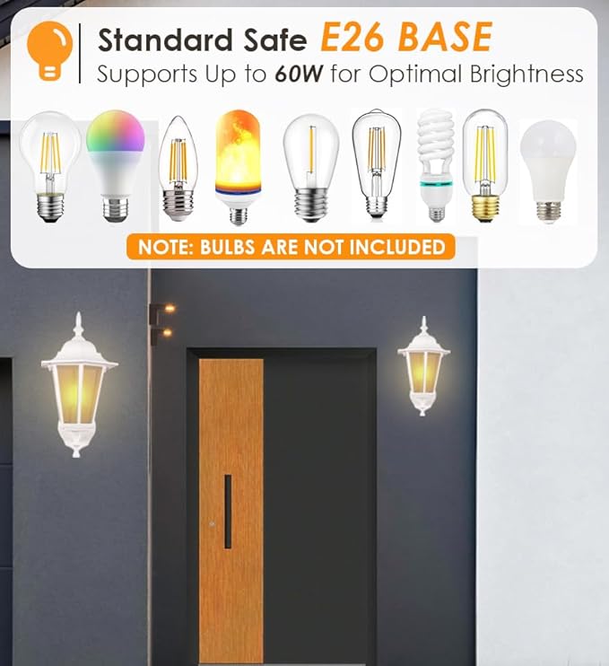 GRUENLICH Outdoor Wall Lantern, Wall Sconce as Porch Lighting Fixture with E26 Medium Base, Aluminum Housing Plus Glass, Water-Proof Rated, Bulb Not Included, White Finish, 2 Pack