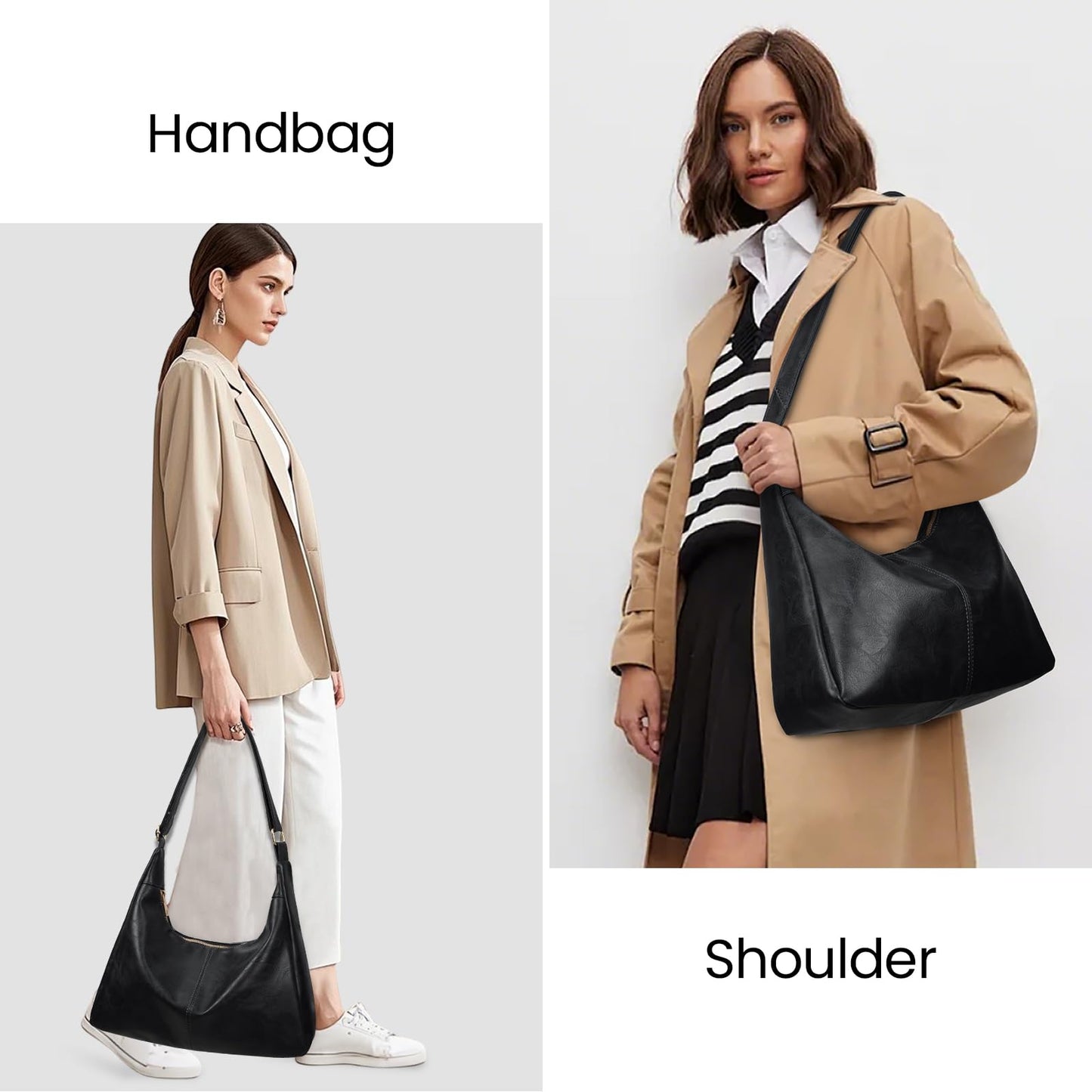 AnBlack Shoulder Bags for Women Leather Crossbody Bags Slouchy Hobo Bag Purse Daily Slouchy Tote Purses(Black)