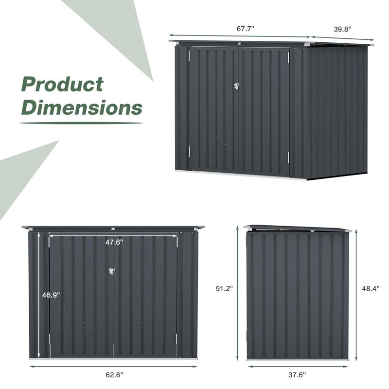 SOLIGEL 3'x6' Storage Shed, Outdoor Trash Can Storage Bike Shed, Waterproof Garbage Can Organizer with Chain Lid, Outdoor Storage Clearance for Patio, Garden, Backyard, Dark Grey