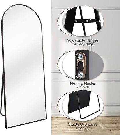 Arched Floor Mirror, 57 "x 20" Full Length Mirror Wall Mirrors Hanging or Leaning Arched-Top Full Body Mirrors with Stand for Bedroom, Dressing Room, Black
