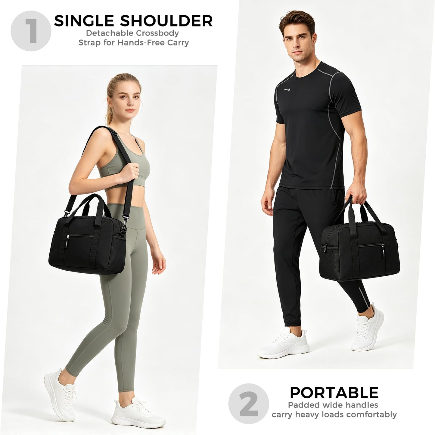 Uarition 14 inch Small Gym Bag for Men & Women, Mini Duffle Bag for Travel Sports, Lightweight Carry On Duffel Bag, Black