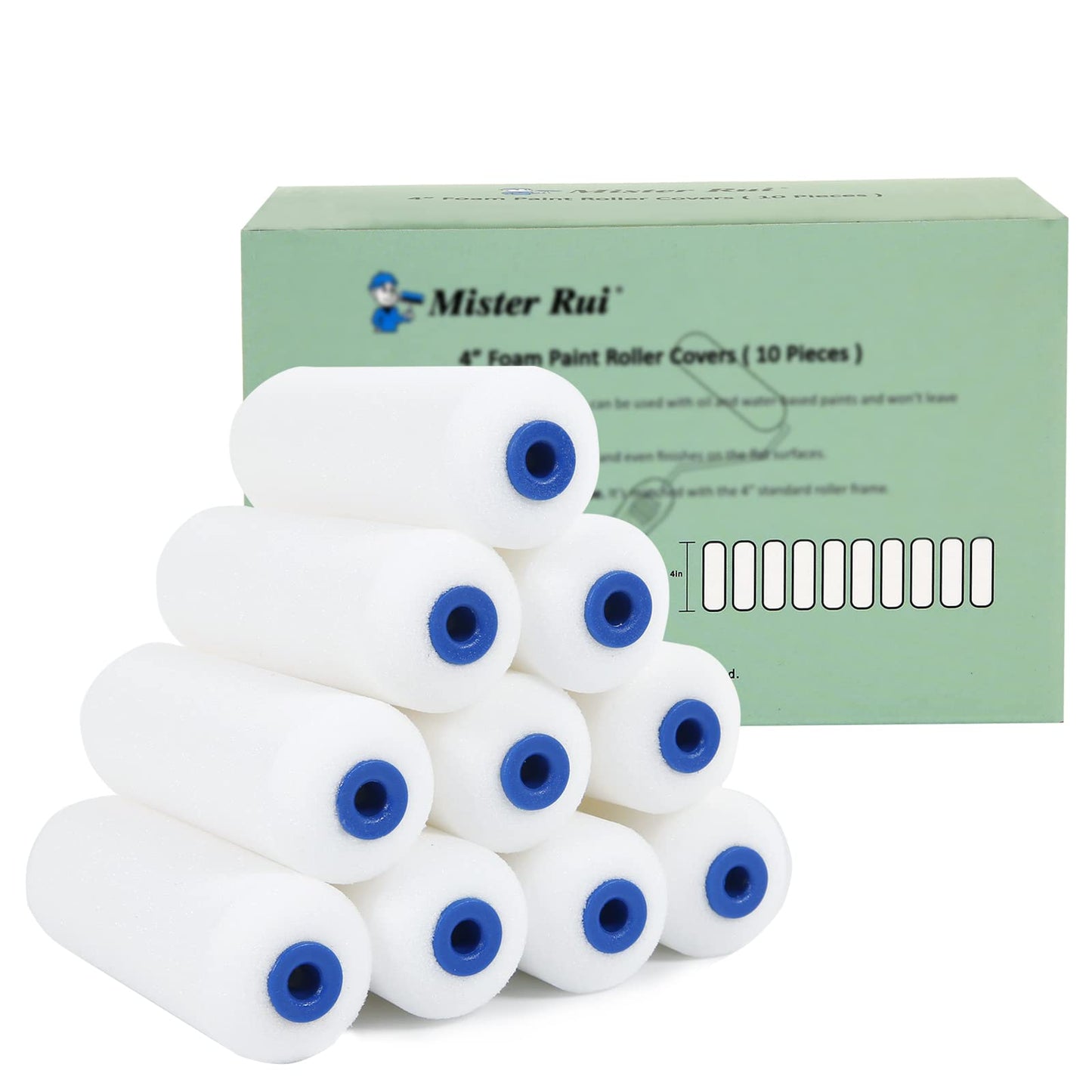 Mister Rui Foam Paint Roller, 4 inch Paint Roller 8 Pack, Small Paint Roller, High Density Foam Paint Roller Tray and Liner Set, Sponge Rollers for Painting and Staining