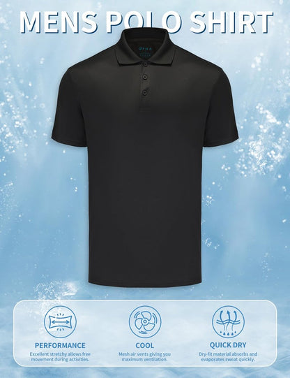Opna Golf Shirts for Mens Regular, Big and Tall Size Golf Polos Dry Fit Shirts Short Sleeve (Black)