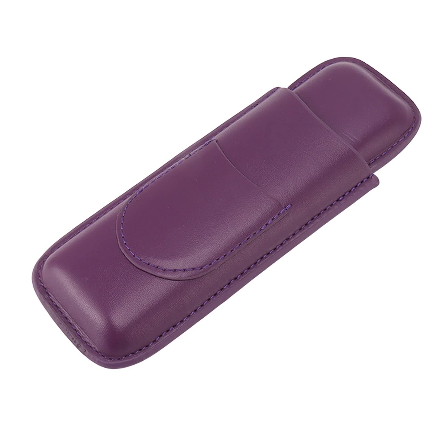 OEBUAFI 2 Finger Faux Leather Cigar Case, Premium Soft Touch Travel Holder with Front Pocket for Cutter, Elegant Sewing Technology Lightweight Durable Men (Purple)