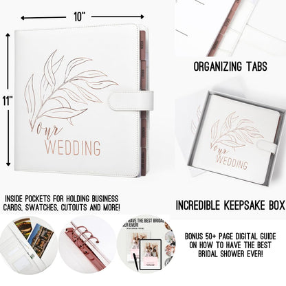 Wedding Planner Book and Organizer for Bride - Perfect Engagement Gift for Newly Engaged - Future Mrs Wedding Planning Binder with Rose Gold Accents, Tabs, Checklists - Bride to Be Gift