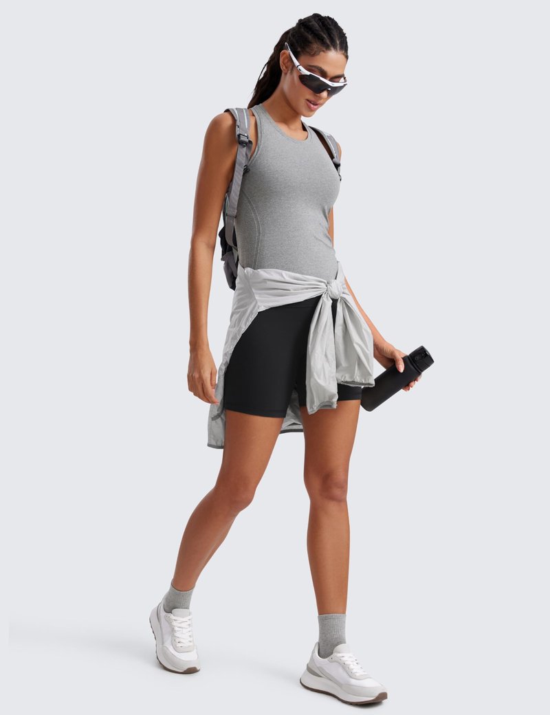 CRZ YOGA Seamless Workout Tank Tops for Women - Athletic Running Gym Sleeveless Shirts Crewneck Racerback Breathable Slate Grey Marl X-Large