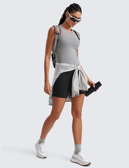 CRZ YOGA Seamless Workout Tank Tops for Women - Athletic Running Gym Sleeveless Shirts Crewneck Racerback Breathable Slate Grey Marl X-Large