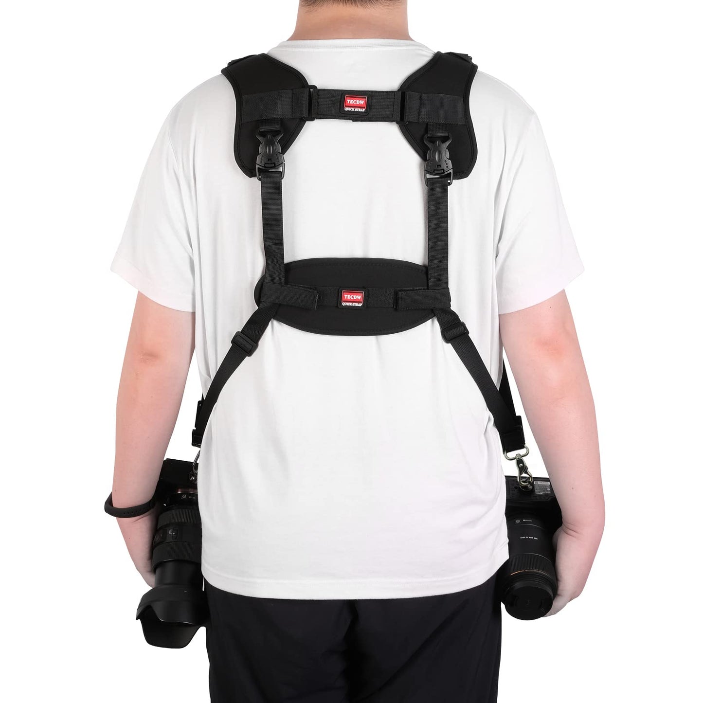 Quick Release Dual Camera Harness With Camera Safety Tether– Double Shoulder Camera Strap for 2 Cameras – Adjustable Length, Camera Straps for Photographers Camera Belt for DSLR SLR Camera (Style-A)