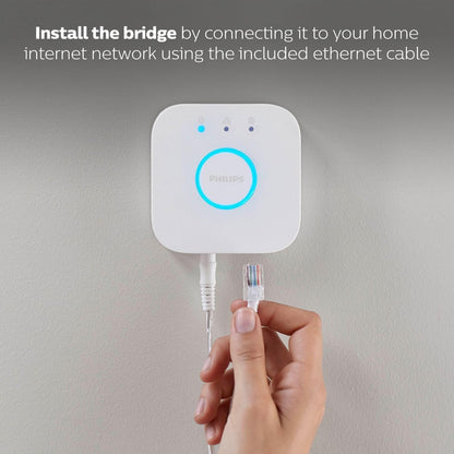 Philips Hue Smart Light Bulbs Starter Kit, Includes (1) Bridge, (2) 60W A19 Bulbs, White and Color Ambiance LED Color Changing Lights, 800LM, E26, Control with App or Voice Assistant