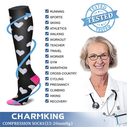 CHARMKING Compression Socks for Women & Men (8 Pairs) 15-20 mmHg Graduated Copper Support Calf Socks are Best for Pregnant, Nurses - Boost Performance, Circulation, Knee High Wide Calf(L/XL, Multi 20)