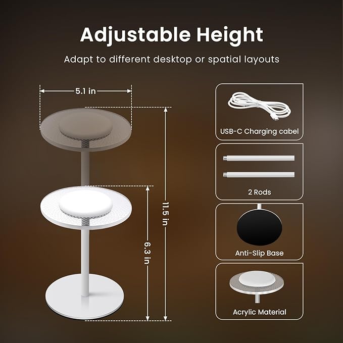 LOFTEK Cordless Table Lamps Set of 2, Rechargeable Table Lamp, Up to 55 Hrs Ultra-Long Battery Life, Eye-Friendly, Touch Dimming, Portable Wireless Ambient Lighting (White, 1 Pack)