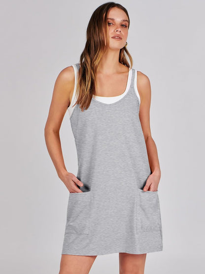ANRABESS Women Athletic Dress Summer Tennis Workout Active Sports Mini Romper Dress Built in Shorts Travel Vacation Clothes Heather Gray X-Large