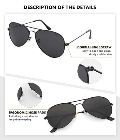 livho Sunglasses for Men Women Aviator Polarized Metal Mirror UV 400 Lens Protection (All black & Gold Black)