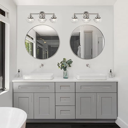 Design House Vintage-Inspired Schoolhouse 3-Light Dimmable Vanity Light, 23.125 in x 7.625 in x 9.5 in, Satin Nickel, Clear Seeded Glass Shades, 589143-SN
